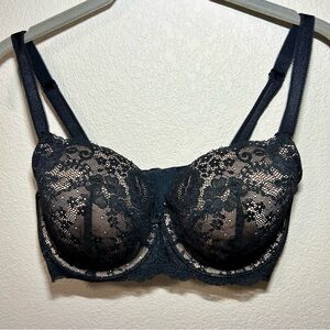 Victoria's Secret Black/Nude Lace Demi Bra 34DD